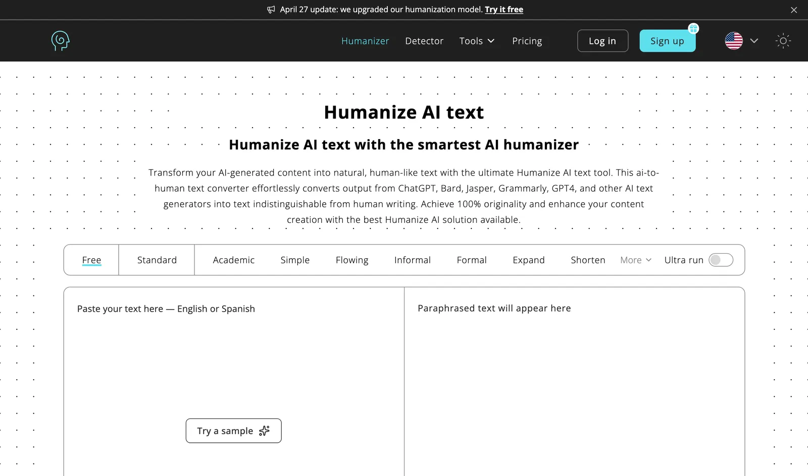 Humanize AI Pro homepage and humanizer tool in June 2026.